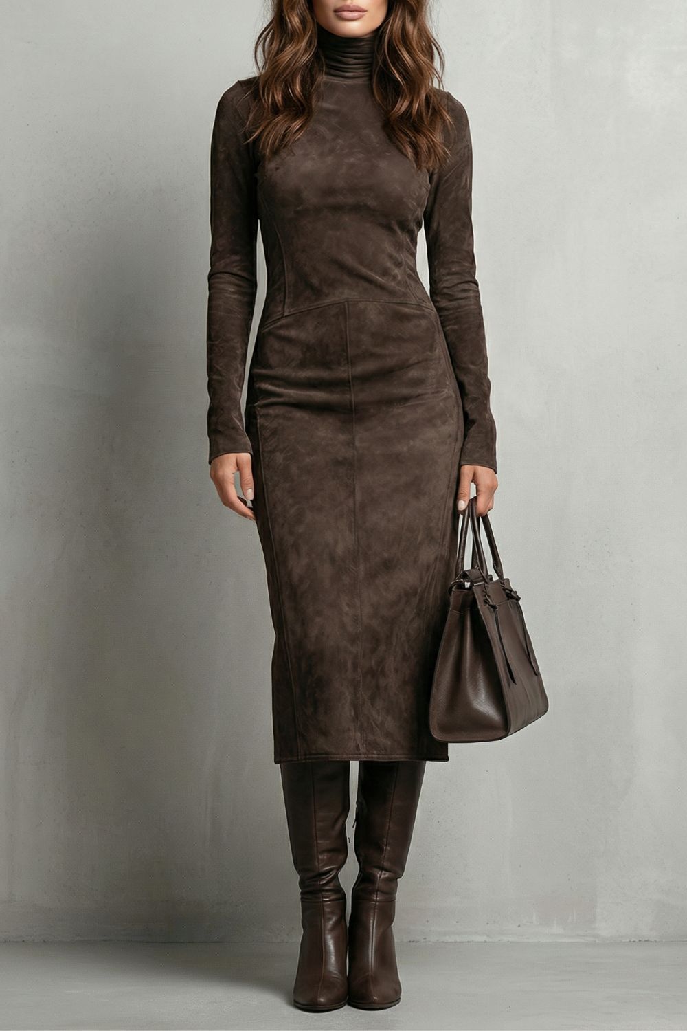 Danielle | Suede Turtleneck Midi Dress
