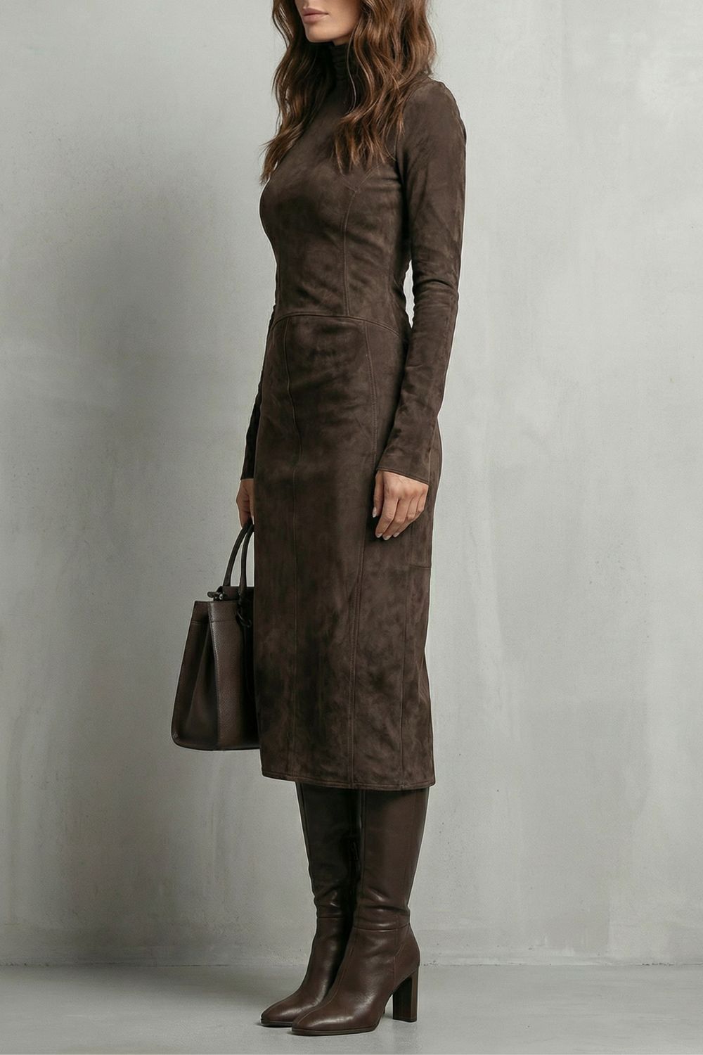Danielle | Suede Turtleneck Midi Dress