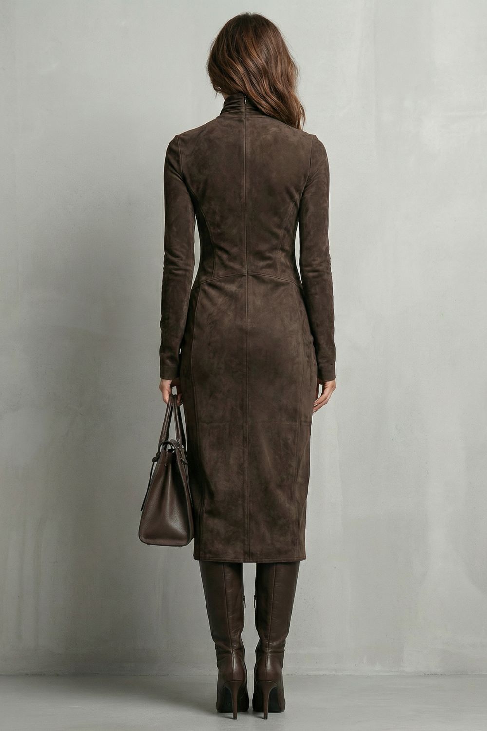 Danielle | Suede Turtleneck Midi Dress