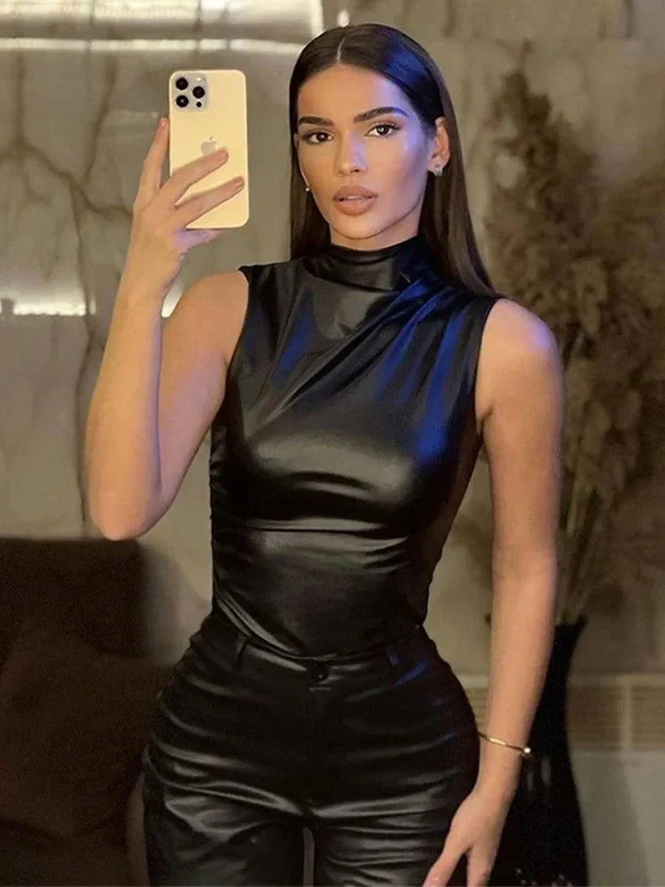 Seran | Women Sleek Faux Leather Top