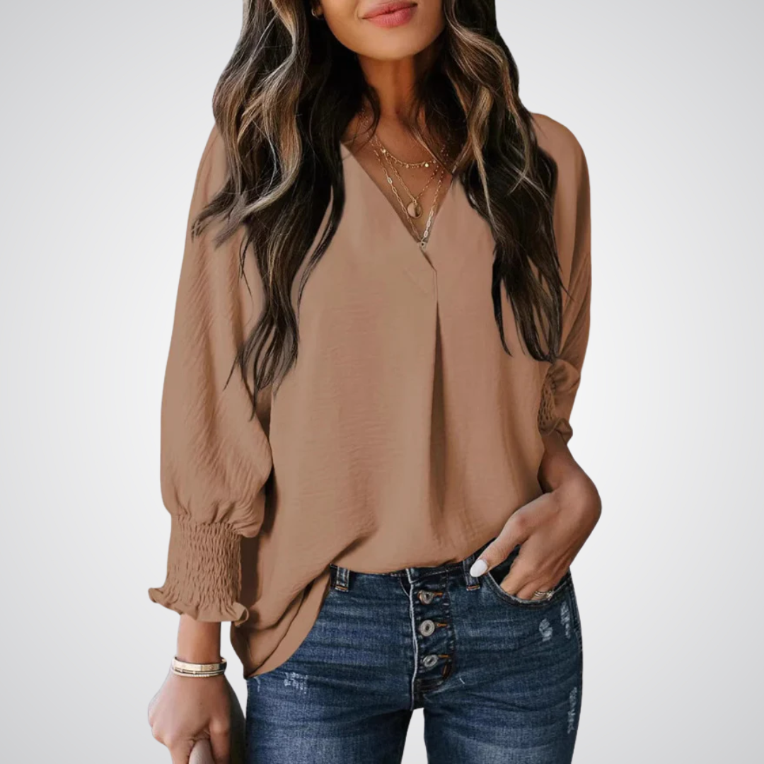 Leila | Classic V-Neck Tunic Blouse
